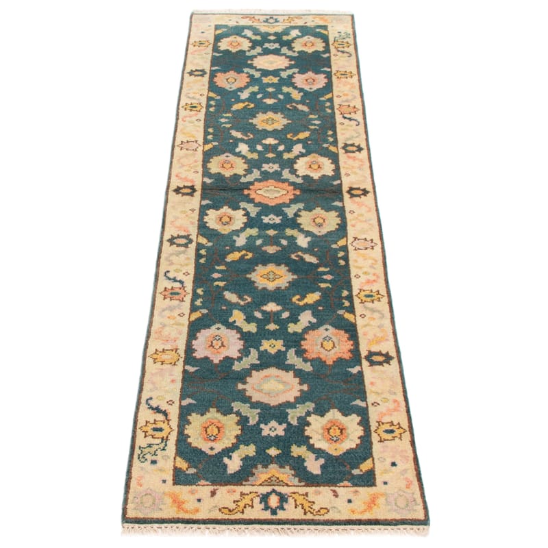 ECARPETGALLERY Hand-knotted Modern Oushak Teal Wool Rug - 2'6 x 9'10