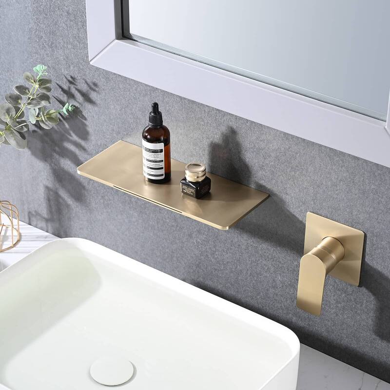 Waterfall Wall Mounted Bathroom Sink Faucet Single Handle Bathroom Faucet 2 Holes Modern Basin Vanity Taps With Valve - Brushed Gold