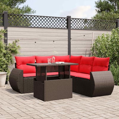 vidaXL Patio Sofa Set with Cushions and Table Outdoor 6 Piece Poly Rattan - 24.4 x 24.4 x 27.2
