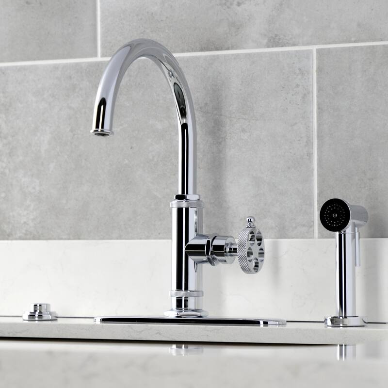 Kingston Brass Webb Single-Handle 1-Hole Deck Mount Kitchen Faucet with Knurled Handle and Brass Side Sprayer