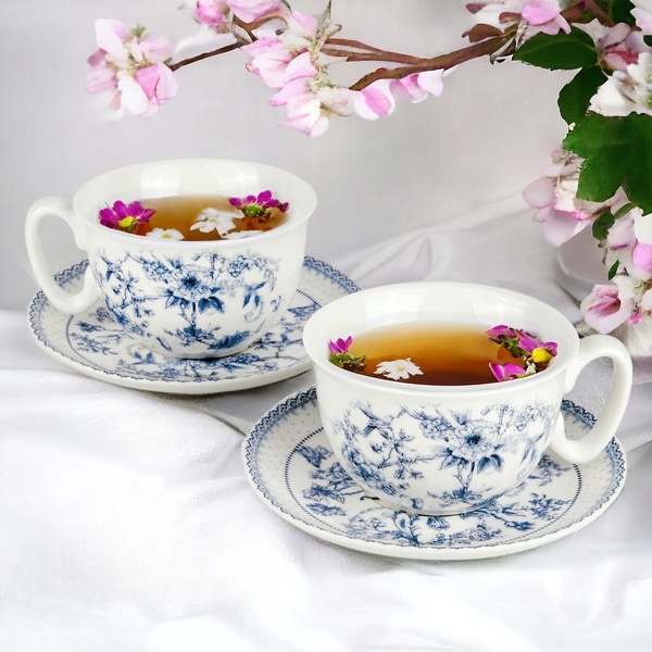 Elegant Blue Bone China Cup and Saucer Set in Gift Box