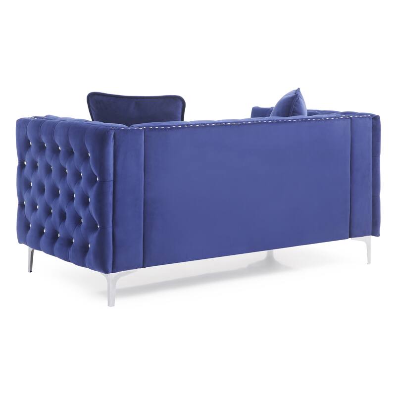 Soft Velvet Jeweled Buttoned Tufted Loveseat with Chrome Plated Legs
