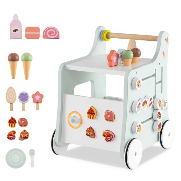 slide 2 of 18, MDF Kids Walker with Toys, Storage and Rubber Wheels - 12.5" L x 14" W x 16.5" H Light Green