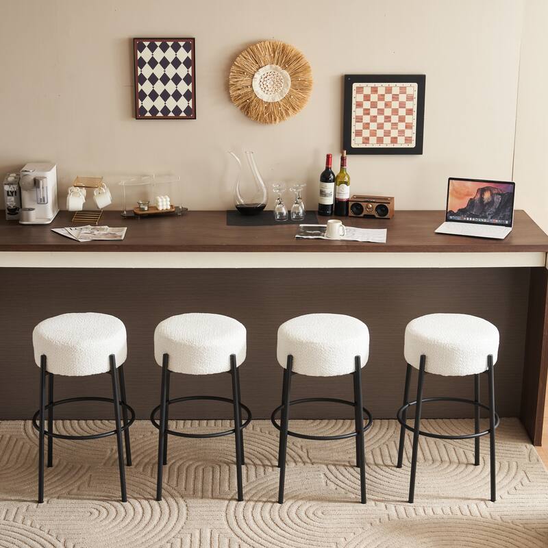 30" Round High Bar Stools Set of 2, Contemporary Upholstered Sturdy Hardware Support Legs