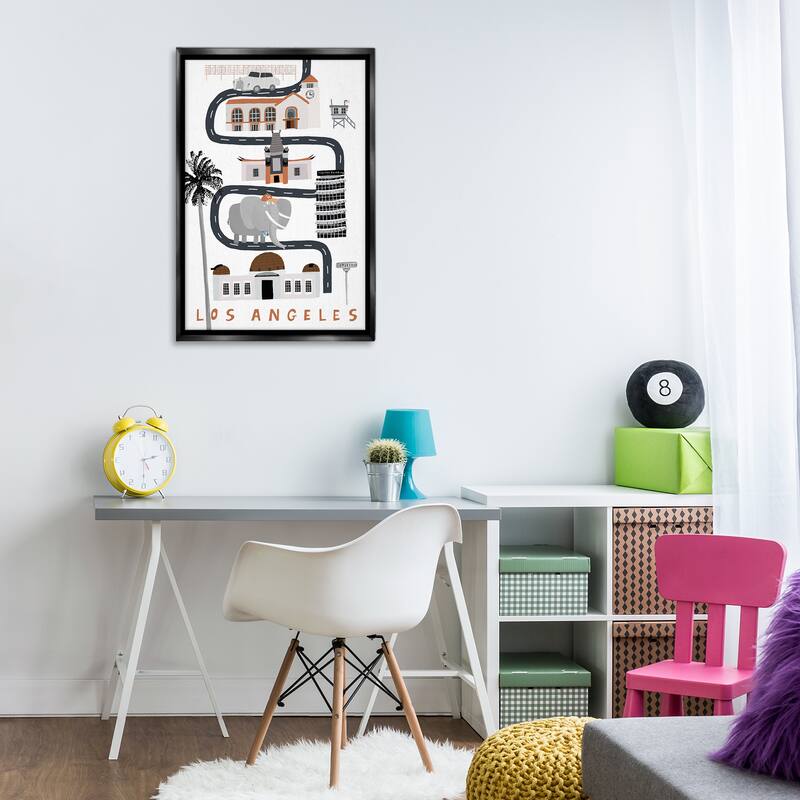 Stupell Los Angeles Whimsical Travel City Framed Floater Canvas Wall Art Design By Carla Daly