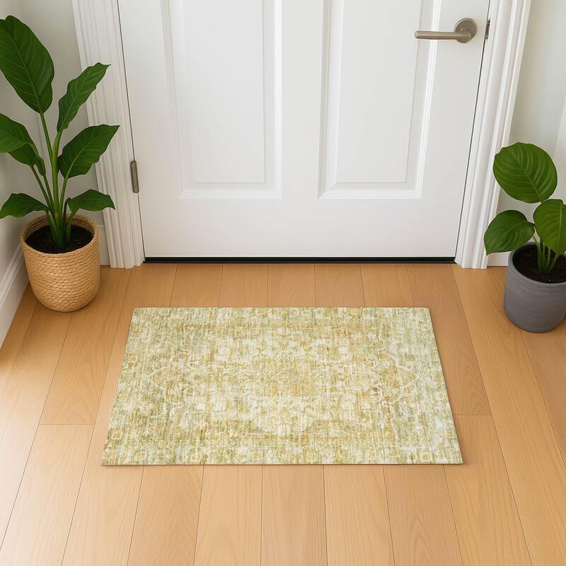 Premium Washable Super Soft Vintage Traditional Mayfield Rug - Tan - 1'8" x 2'6"