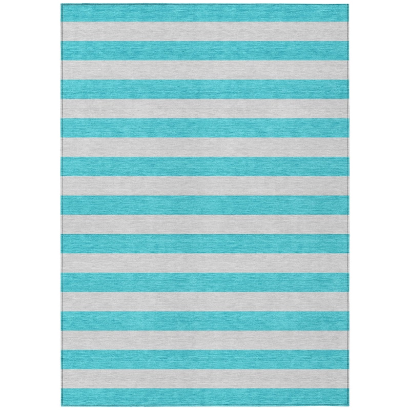Machine Washable Indoor/ Outdoor Cabana Stripe Chantille Rug