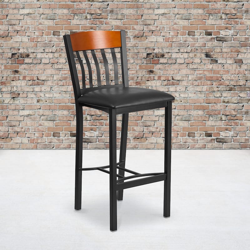 2 Pk. Eclipse Series Vertical Back Metal and Wood Restaurant Barstool - 17"W x 23"D x 42.75"H - 17"W x 23"D x 42.75"H