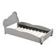 preview thumbnail 5 of 8, Twin Size Velvet Upholstered Platform Bed with Bear-Shaped Headboard & Bed-End Storage Pocket-Wood Slat Support, Easy Assembly