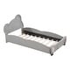 preview thumbnail 5 of 8, Twin Velvet Upholstered Grounded Bed Grey Platform Bed with Bear-Shaped Headboard, Footboard, Pocket Suit for Boys Girls