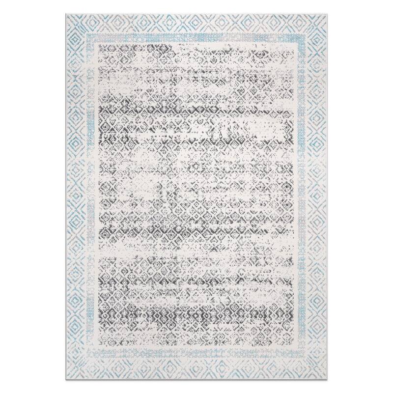 World Rug Gallery Distressed Bohemian Border Area Rug
