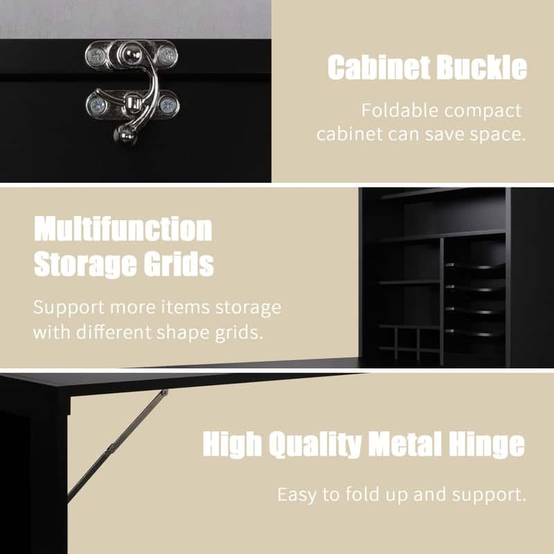 Utopia Alley Collapsible Fold Down Desk Table with Storage Cabinet & Shelves - Wall Mounted Desk Furniture with Chalkboard Wall