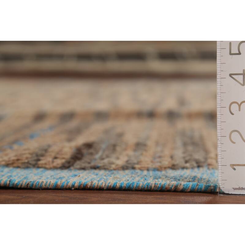 Brown Striped Moroccan Modern Area Rug Hand-Knotted Wool Carpet - 8'9"x 13'0"