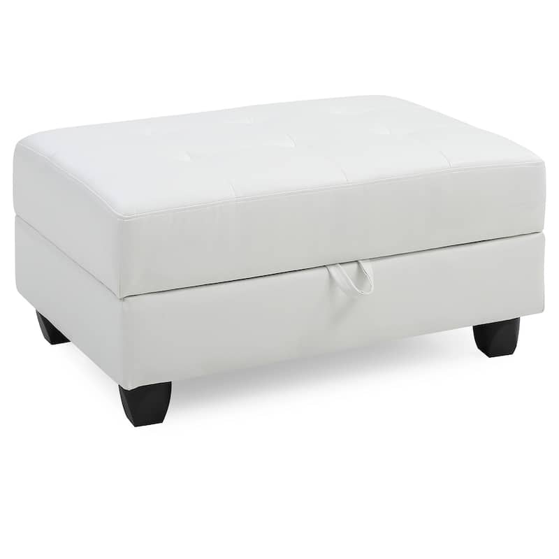 Tufted Faux Leather Storage Ottoman - 37" - White