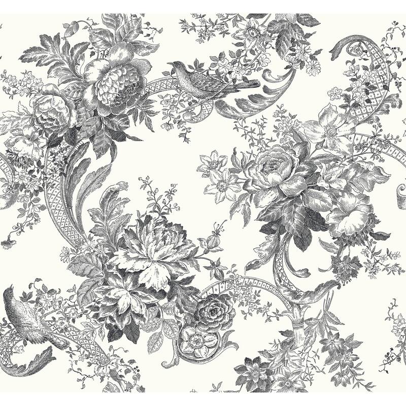 A-Street Prints Carmel Black Baroque Florals Wallpaper