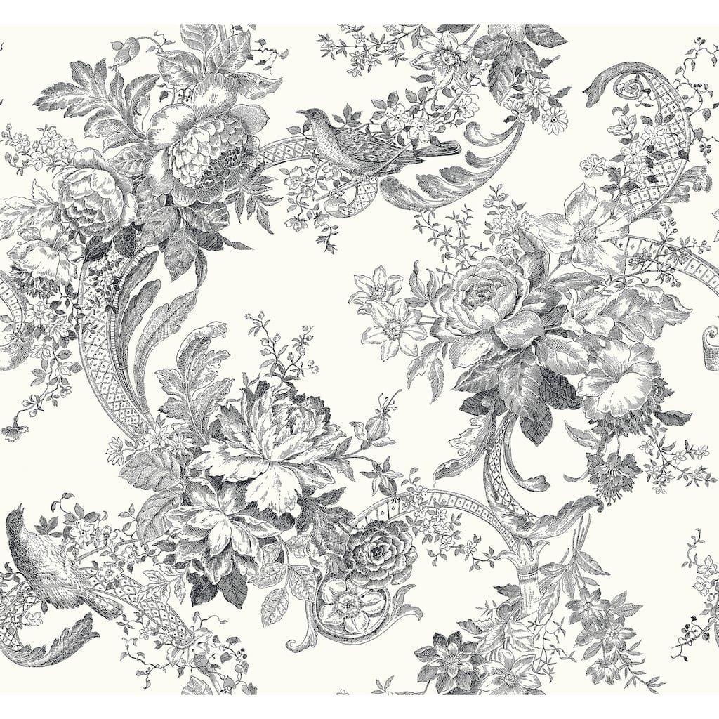 A-Street Prints Carmel Black Baroque Florals Wallpaper