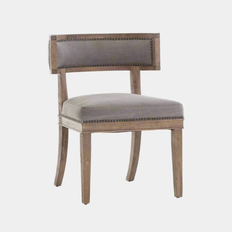 Roman Wood Dining Chair Canvas Gray fabric - Single - Grey - Dining Height