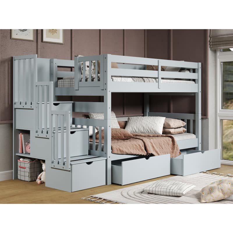 Taylor & Olive Trillium Twin over Twin Stairway Bunk Bed, 2 Drawers