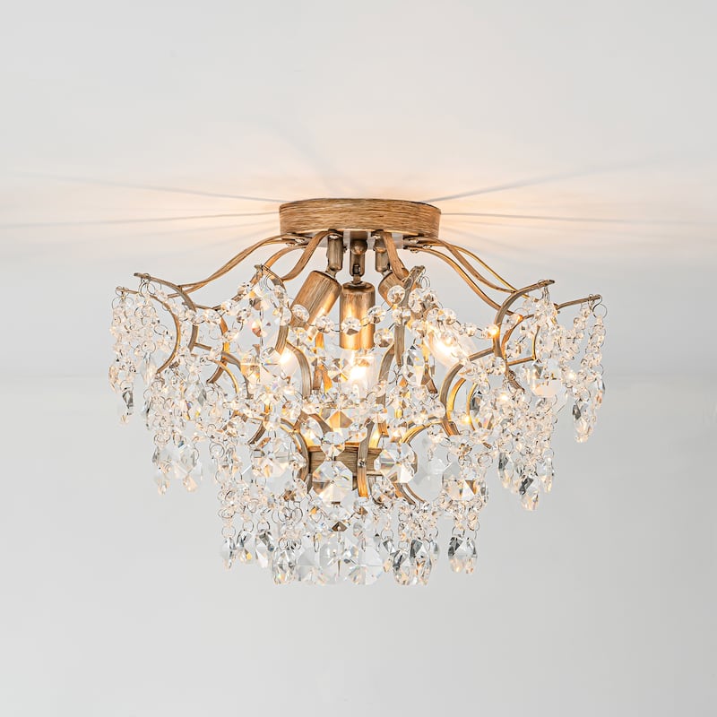 3-Light Modern Glam Sputnik Crystal Flush Mount Light with Crystal Beads Accents