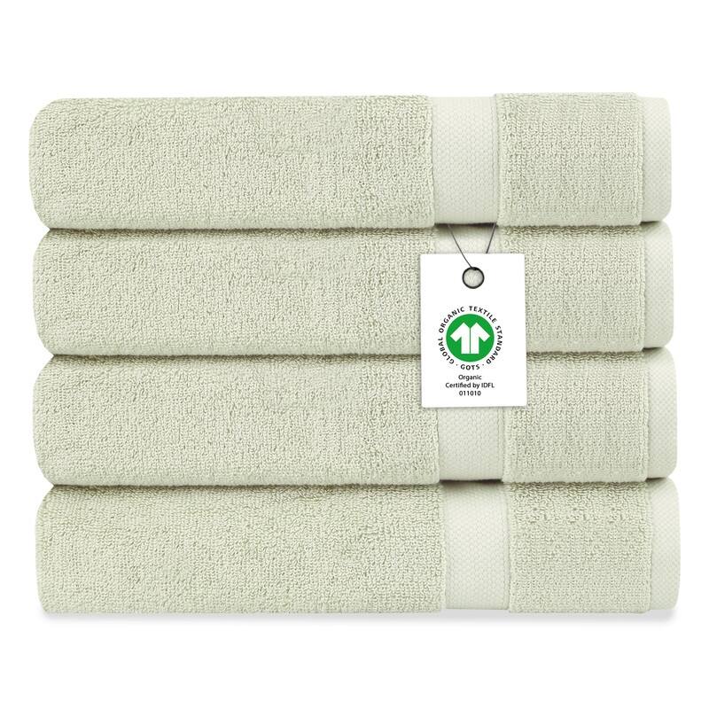 Delara Organic Cotton Luxuriously Plush Bath Towel Pack of 4 |GOTS & OEKO-TEX Certified |650 GSM Long Staple - Green Tint
