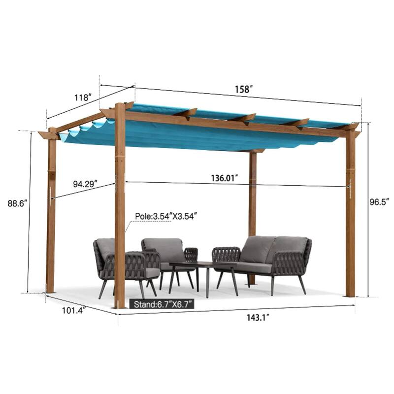 PURPLE LEAF Gazebo Wood Grain Metal Frame Pergola with Extra Top Roof for Patio