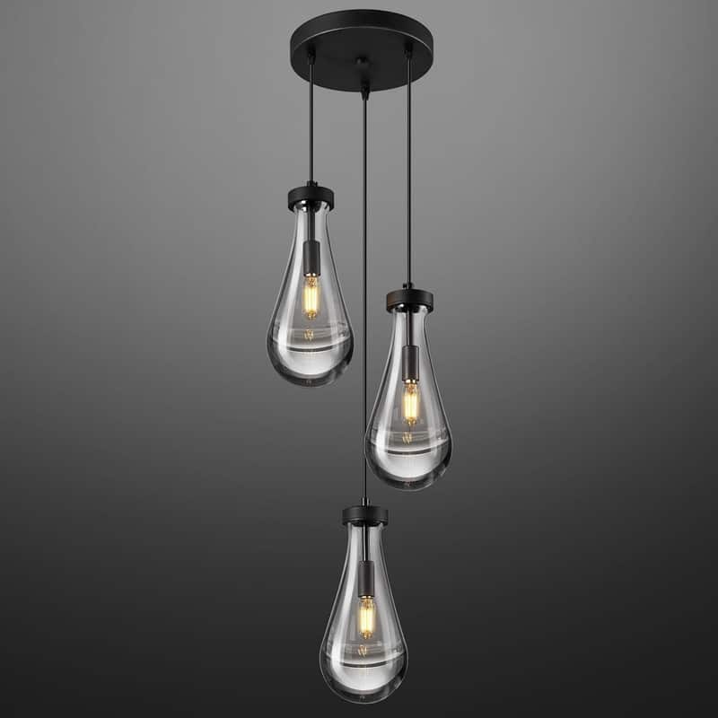 KAYLA Raindrop Chandelier, Modern Glass Pendant Light, Bulb Included