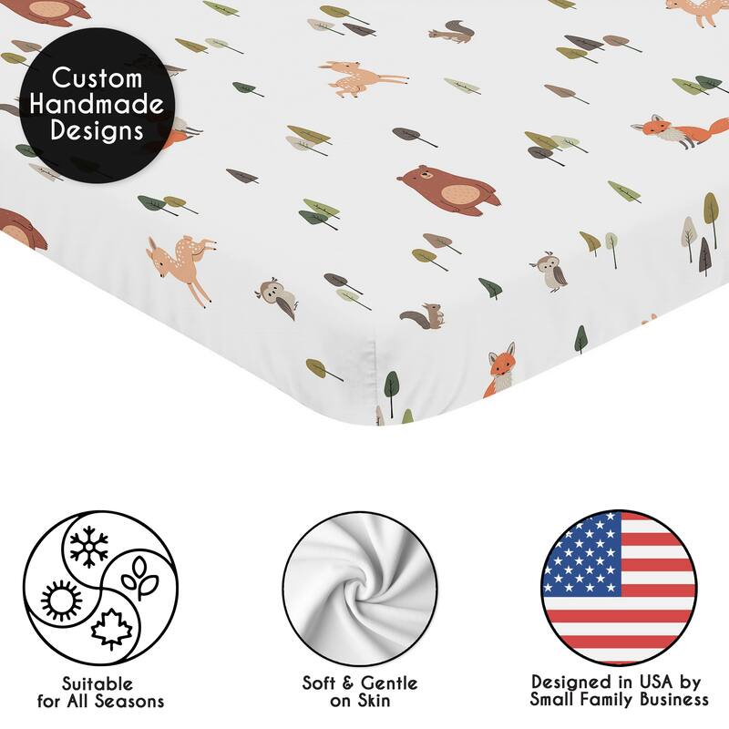 Sweet Jojo Designs Woodland Animals Boy, Girl, Unisex/Gender Neutral Fitted Mini Portable Crib Sheet - Sage Green Forest Friends