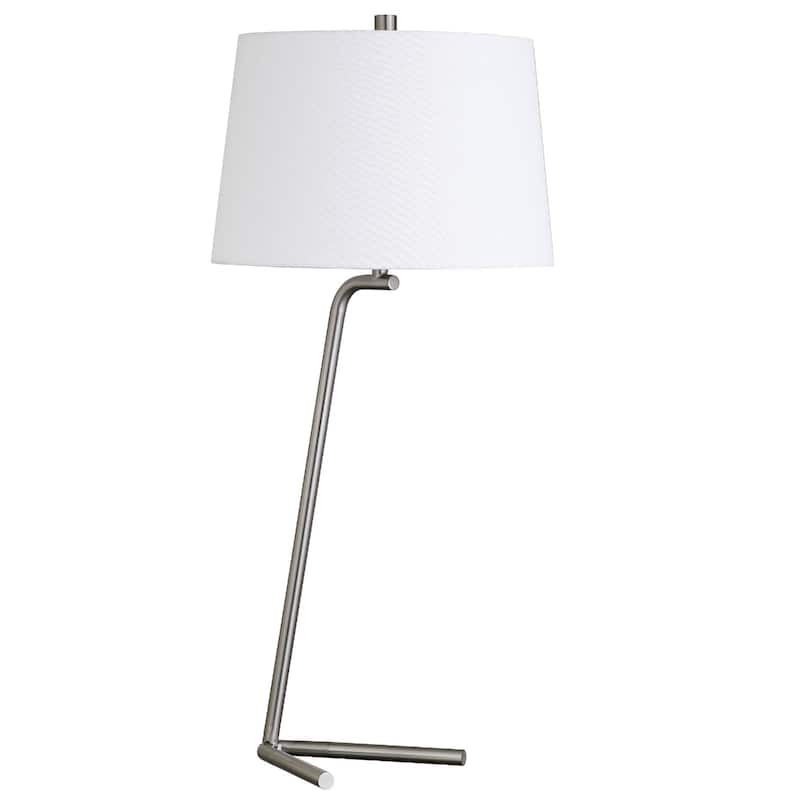 28'' Metal Table Lamp with White Drum Shade Modern LED Light, Slip Uno Fitter, Plug-In - 13" x 13" x 28" - Silver