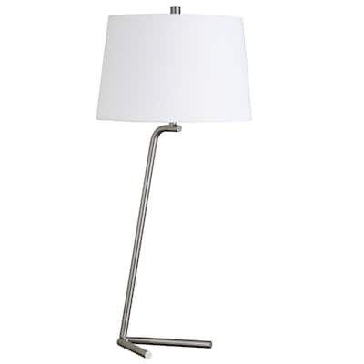 28'' Metal Table Lamp with White Drum Shade Modern LED Light, Slip Uno Fitter, Plug-In - 13" x 13" x 28"