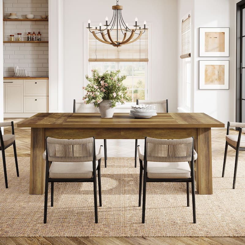 70.5'' Long Dining Table for 6-8, Farmhouse Wooden Kitchen Table