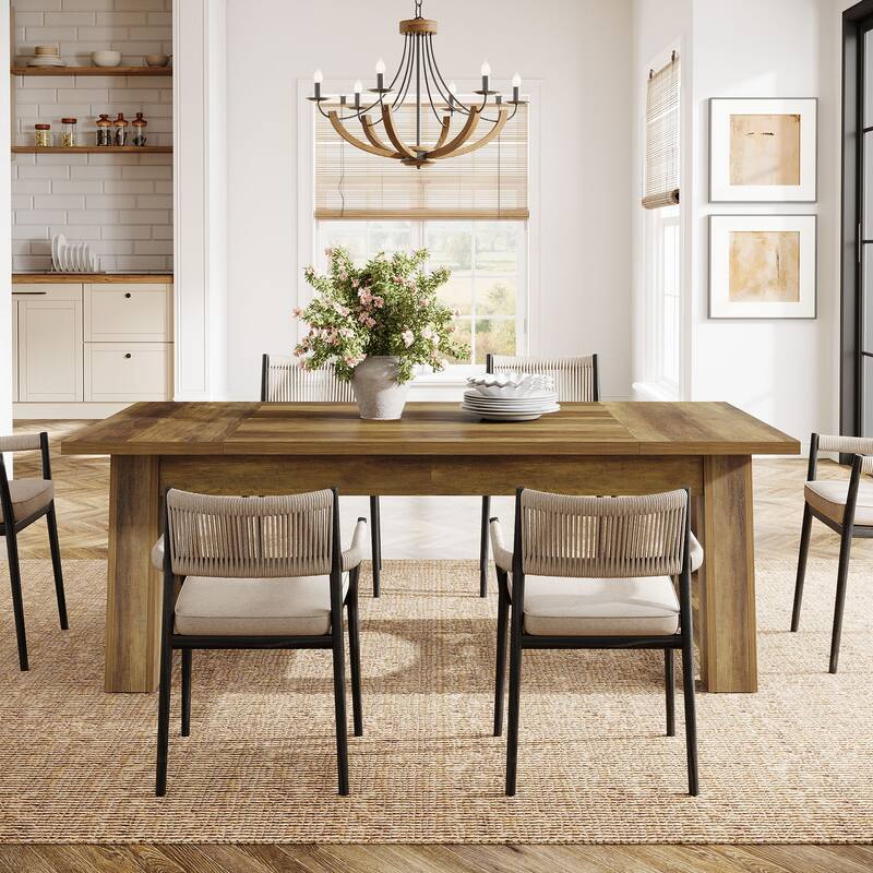 Long Dining Table Wooden Kitchen Table with Sturdy Legs for 6-8