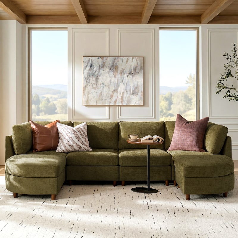 Mattia 125" Modern Under-seat Storage Sectional Sofa with Round Table and Solid Wood Legs by HULALA HOME