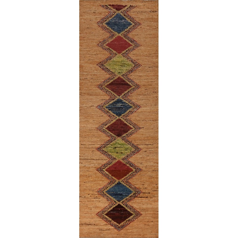 Moroccan Orange Tribal Oriental Runner Rug Handmade Wool Carpet - 3'3" x 12'6"