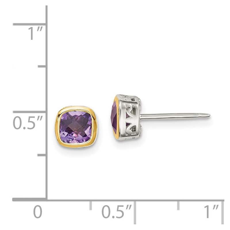 Curata 925 Sterling Silver With 14k Accent 6.5mm Amethyst Square Stud Earrings