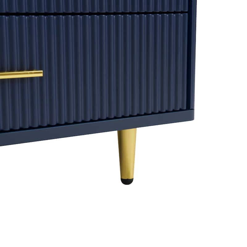 Modern 47.2" Coffee Table with 2 Glass Door Storage, 4 Drawers, Wooden Decorative Cocktail Table with Gold Metal Legs