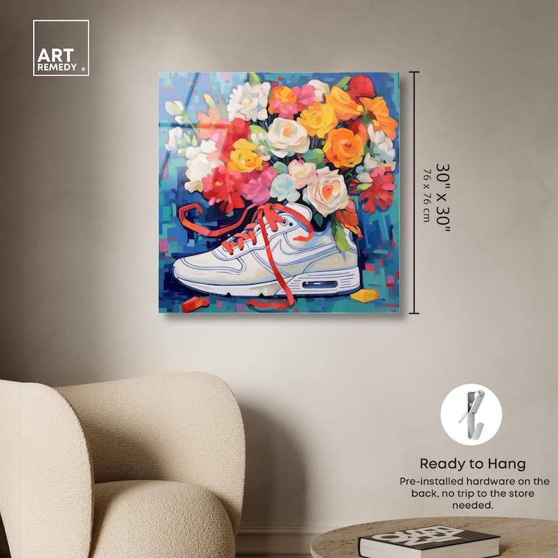Whimsical Sneaker with Flowers Acrylic by Art Remedy, Ready to Hang