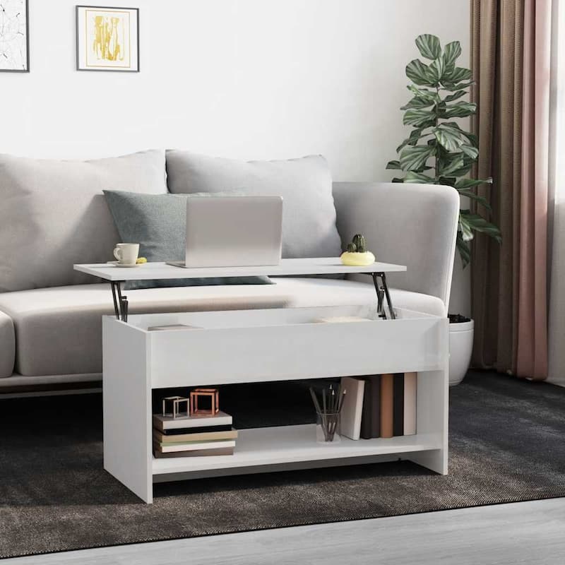 vidaXL Coffee Table Lift Top End Table Accent Side Sofa Table Engineered Wood - 40.2" x 19.7" x 20.7" - High gloss white