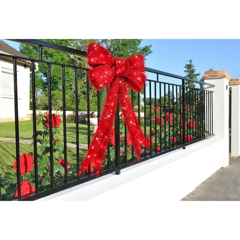 LED Lighted Bow Christmas Wall Decoration - 63" - Red