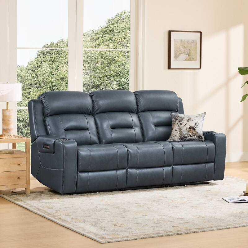 Spruce & Spring Genuine Leather Power Reclining Sofa with Wireless Charging