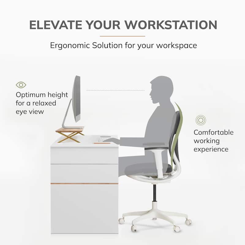 Jani Wood Monitor Stand Riser Desk - Ergonomic Design Stand, Desktop Organizer Table for Home, Office Workspace, Gaming Desk