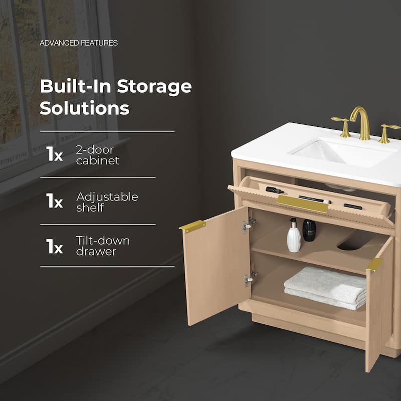 OVE Xander Bathroom Vanity with White Engineered Stone Top