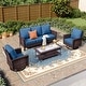 preview thumbnail 80 of 99, MAISON ARTS Extra-Large Patio Wicker Sofa Conversation Set with Coffee Table, Oversize Seat with 5.5'' Thick Padded Cushion 5 Seats + 47'' Table - Navy Blue
