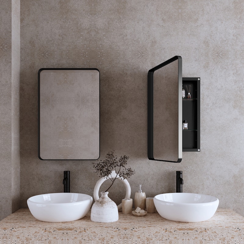 Metal Framed Medicine Cabinet with Mirror and Adjustable Shelves