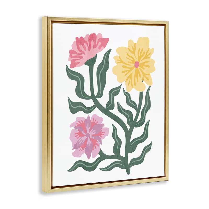 Stupell Modern Blooms with Curved Leaves Framed Floater Canvas Wall Art Design By Kim Allen