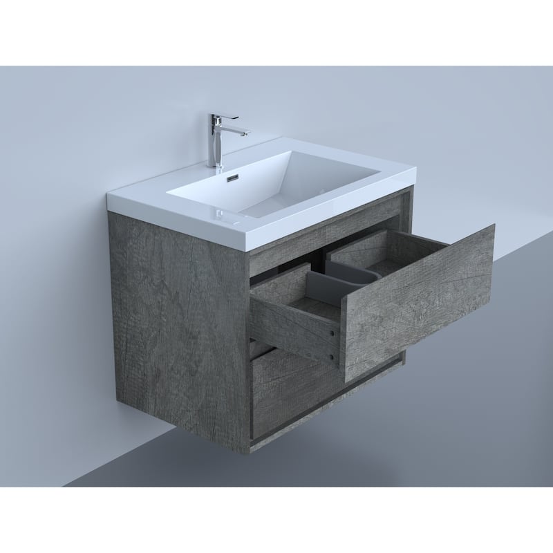 Sage 30“ wall mounted bathroom vanity with single basin acrylic top