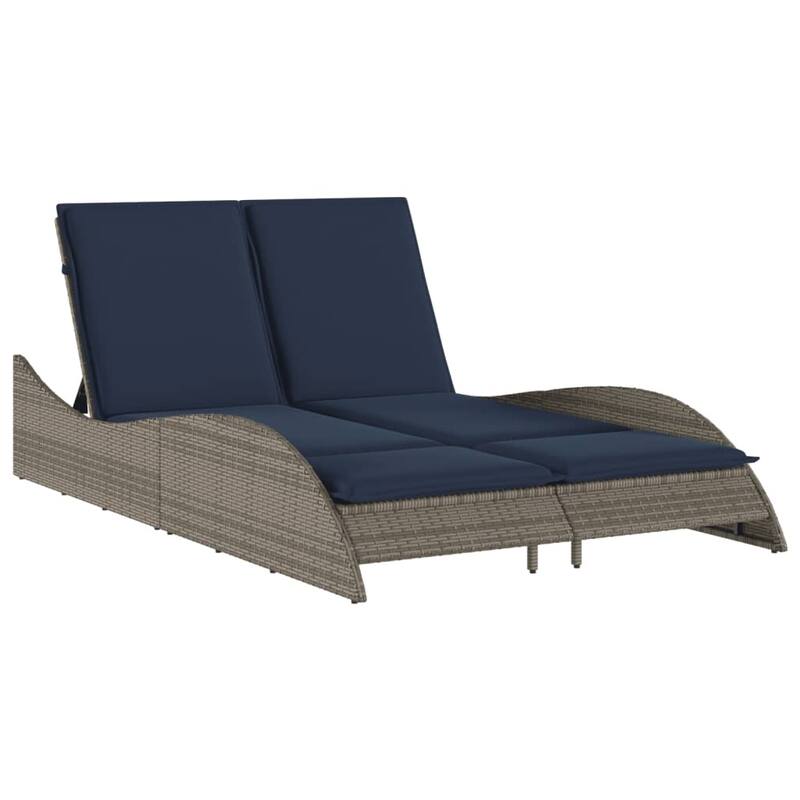 vidaXL Sun Lounger with Cushions Outdoor Daybed Poly Rattan Brown/Gray/Black - 114 x 205 x 54/63/28.7
