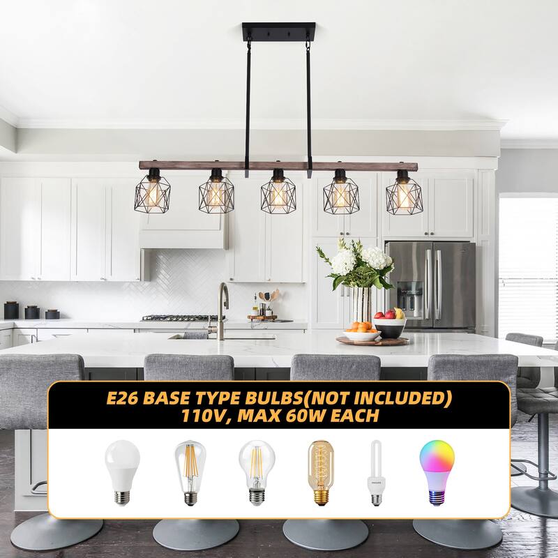 27.6 in./46.5 in. Matte Black Island Chandelier, Suitable For Kitchen, Dining Room, Bedroom