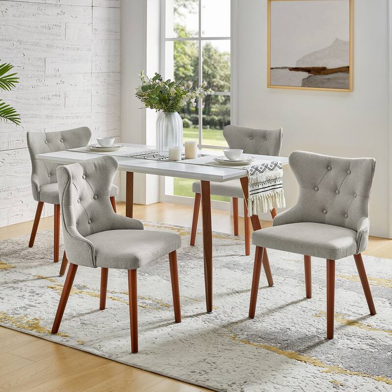 Pedro Mid-century Modern Dining Chair with Solid Wood Leg Set of 4 by HULALA HOME - Grey