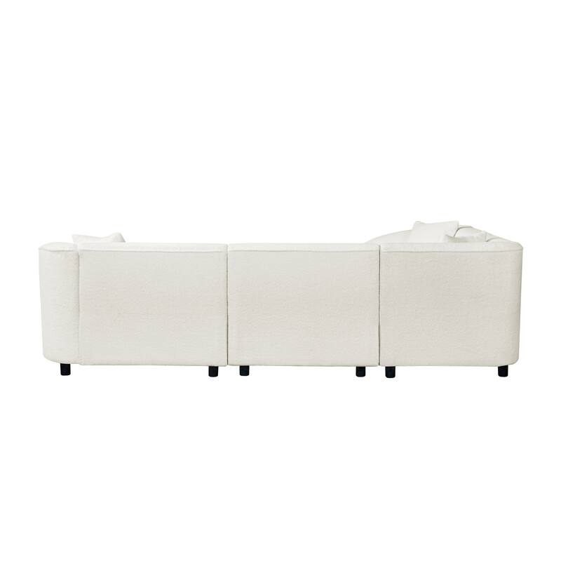 L-Shaped Curved Sectional Sofa, Boucle Upholstered 4-Seater Sofa, Corner Sofa with Pillows for Living Room, Apartment
