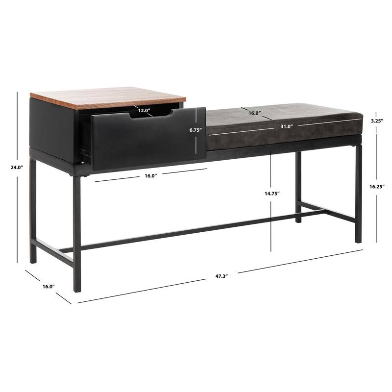 SAFAVIEH Ruthie Bench with Storage - 47.3" x 16" x 24" - 47Wx16Dx24H
